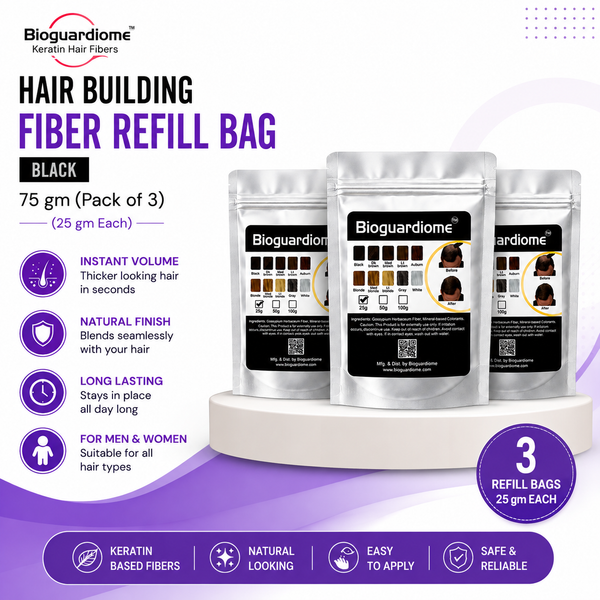 Bioguardiome Hair Building Fiber Refill Bag in Black, pack of 3