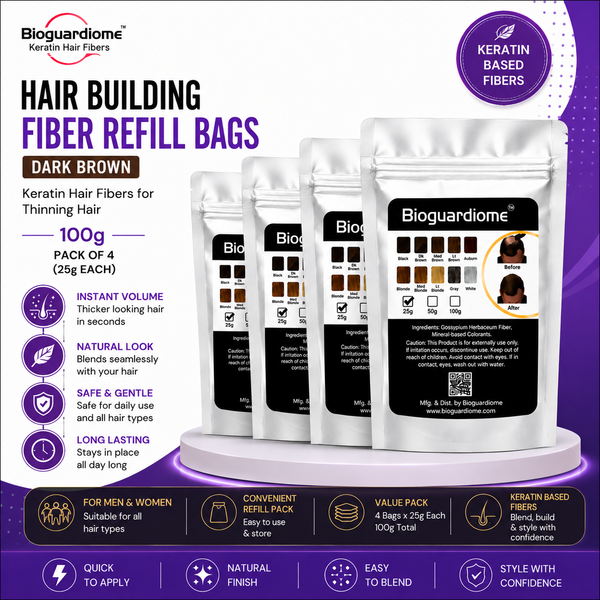 Bioguardiome Hair Building Fiber Refill Bags in Dark Brown, 4 packs