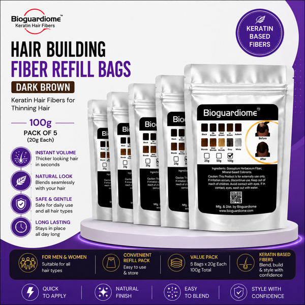 Bioguardiome Hair Building Fiber Refill Bags in Dark Brown 5 pack