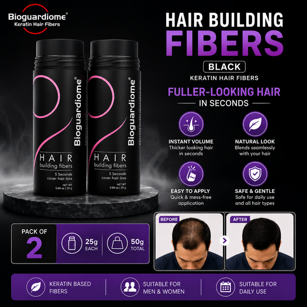 Bioguardiome Hair Building Fibers Black hair fibers in a 2-pack of 25g