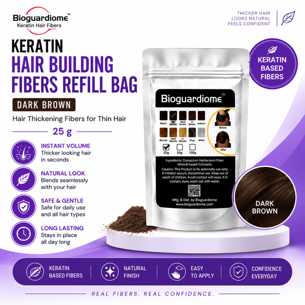 Bioguardiome Keratin Hair Building Fibers Refill Bag – Dark Brown, 25g | Hair Thickening Fibers for Thin Hair