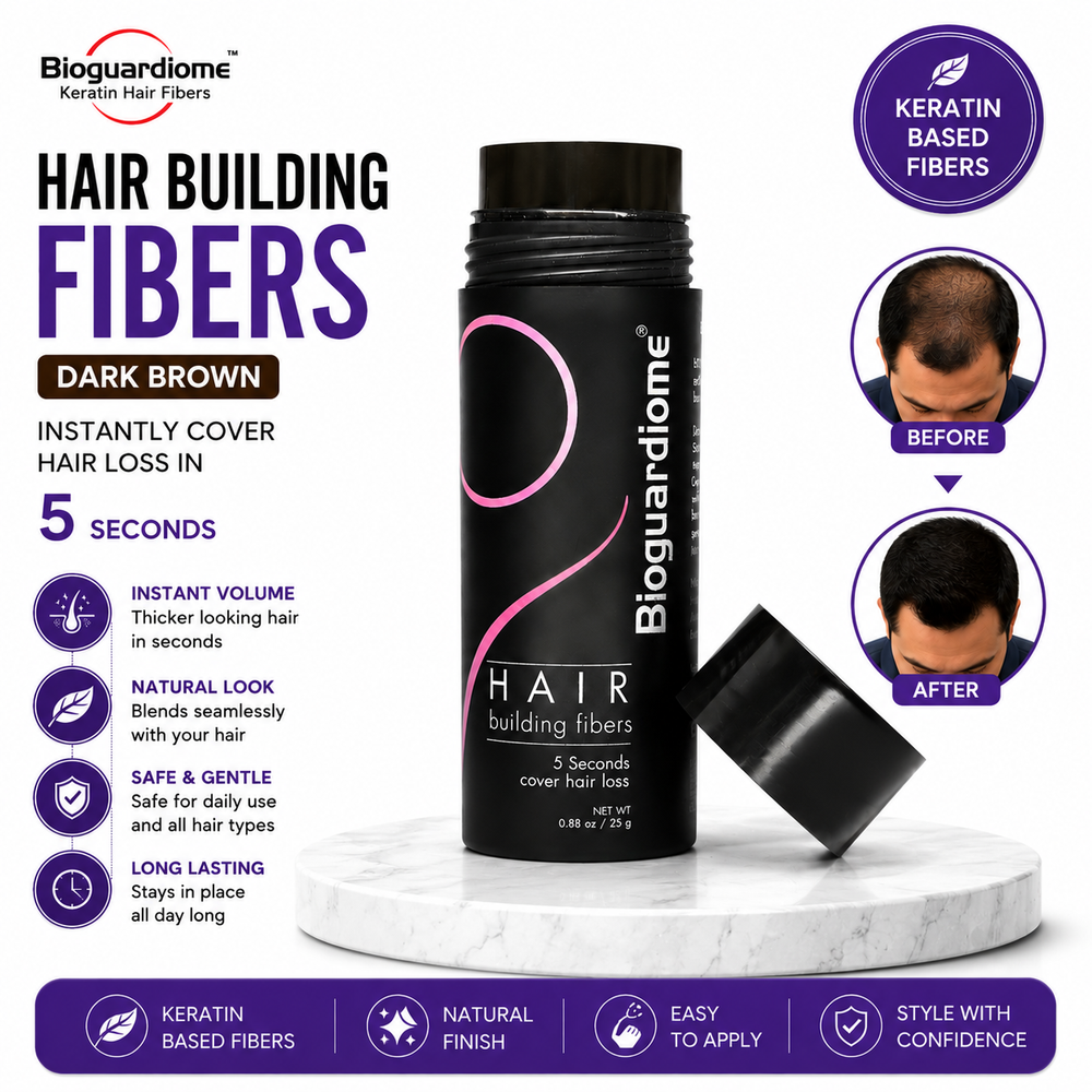 Bioguardiome Hair Building Fibers – Dark Brown | Keratin Hair Fibers for Fuller-Looking Hair | 25g Bottle
